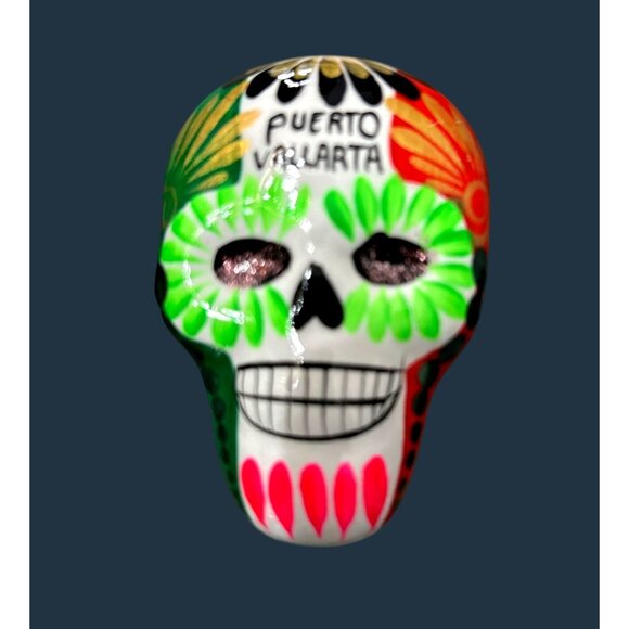 Hand-Painted Puerto Vallarta Skull Magnet 3" - Picture 2 of 5